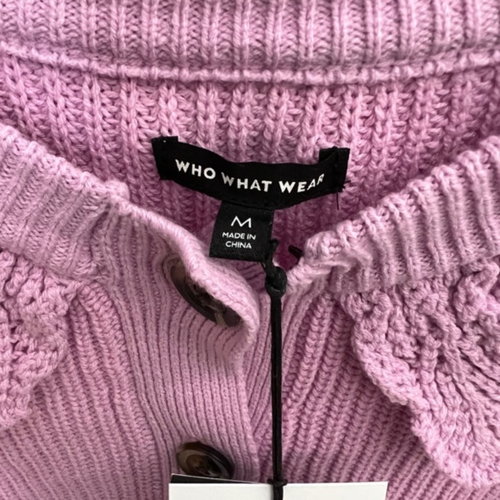 NWT ~ WHO WHAT WEAR size MEDIUM ~Purple / Pink sweater w/ crochet knit collar - Picture 8 of 13